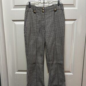 Derek Lam 10 Crosby Houndstooth Wide-Leg Pants Gold Button Size 8